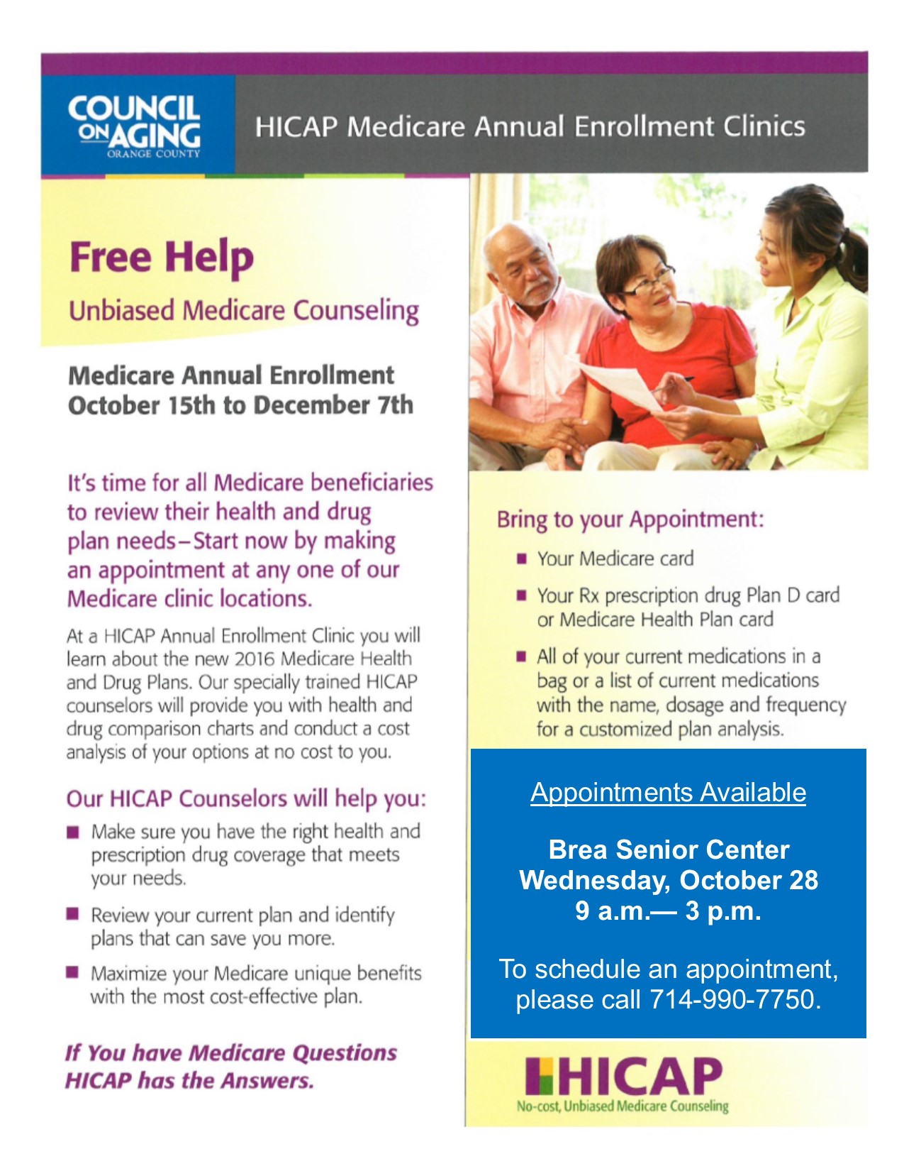 HICAP Medicare Annual Enrollment Clinic